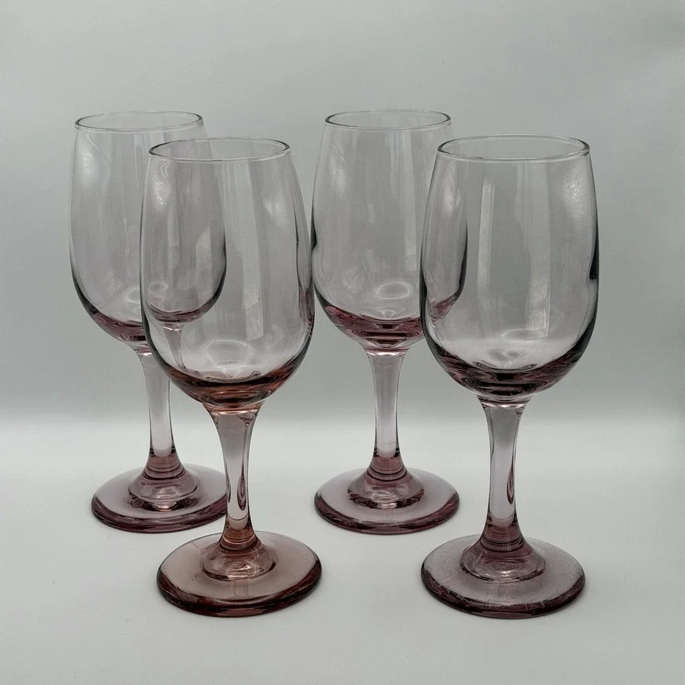 Libbey Blush Pink Wine Glasses Set of 4 Heavy Stemware Goblets‎ Vintage 7.25